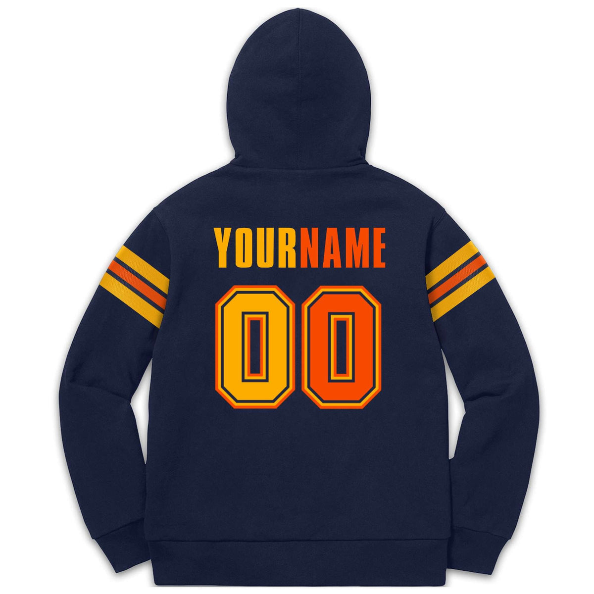 Custom Stitched Navy Yellow-Orange Cotton Pullover Sweatshirt Hoodie