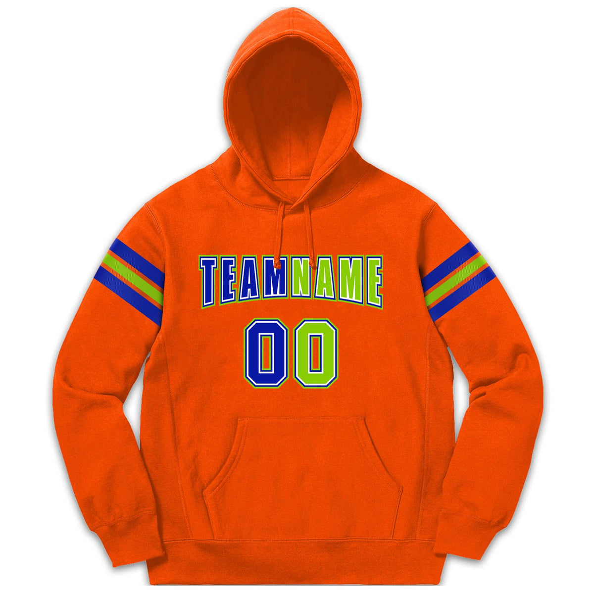 Custom Stitched Orange Royal-Neon Green Cotton Pullover Sweatshirt Hoodie