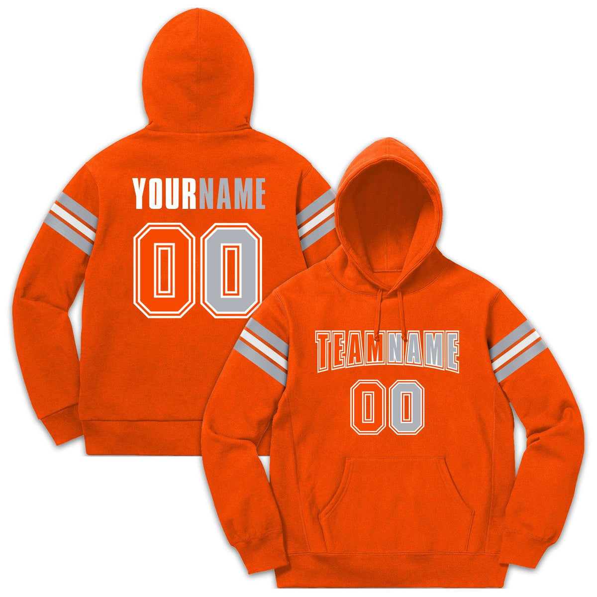 Custom Stitched Orange Gray-White Cotton Pullover Sweatshirt Hoodie