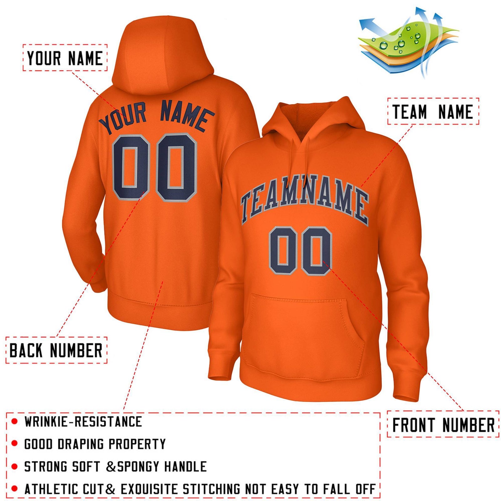 Custom Orange Navy-Gray Classic Style Training Uniform Pullover Hoodie