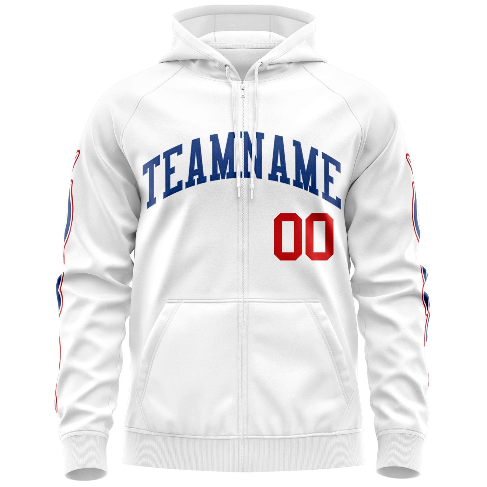 Custom Stitched White Royal Sports Full-Zip Sweatshirt Hoodie with Flame