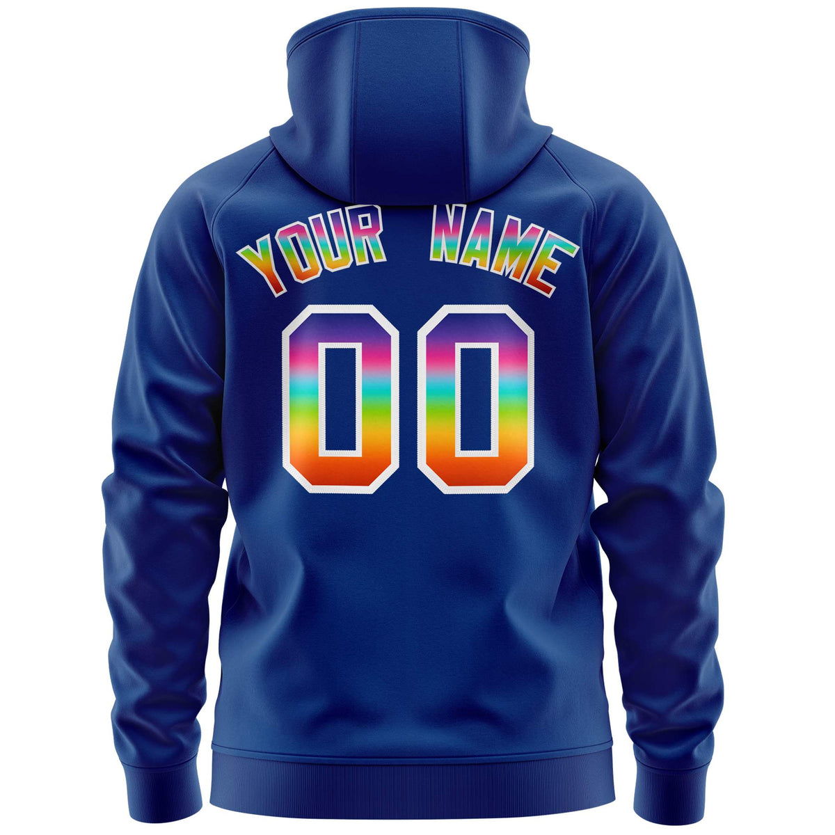Custom Stitched Royal White Sports Full-Zip Sweatshirt Hoodie with Colored Flames