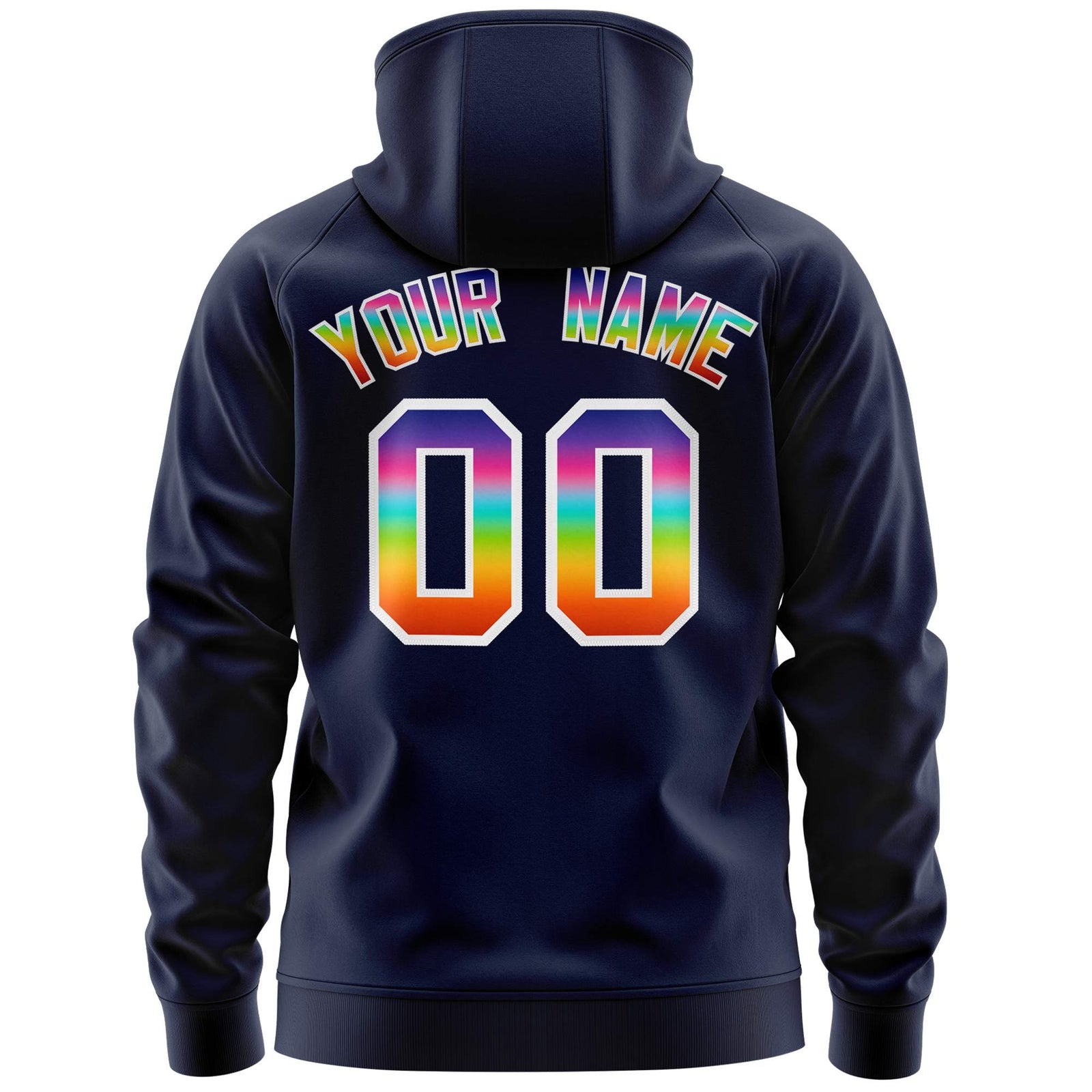 Custom Stitched Navy White Sports Full-Zip Sweatshirt Hoodie with Colored Flames