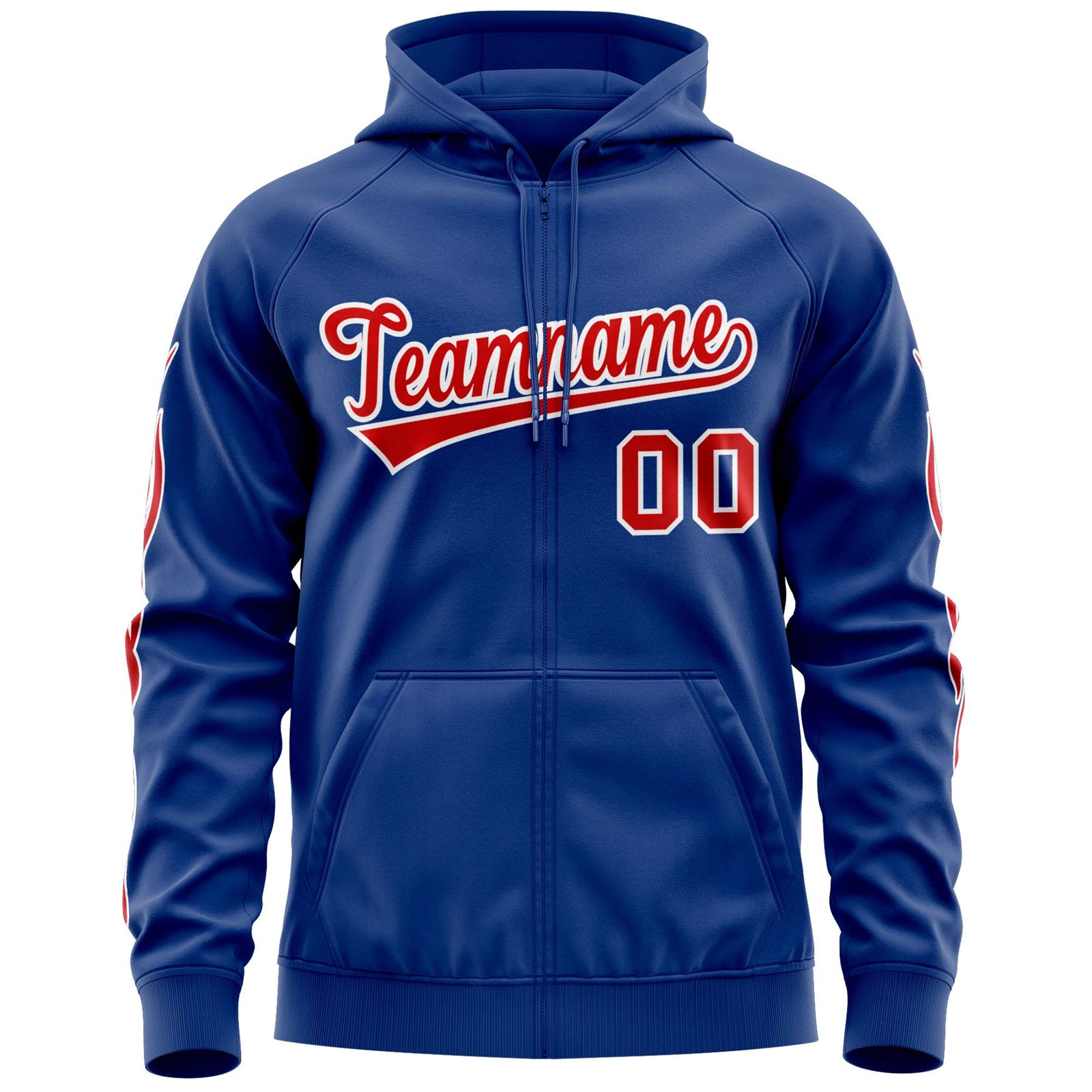 Custom Stitched Royal Red Sports Full-Zip Sweatshirt Hoodie with Flame