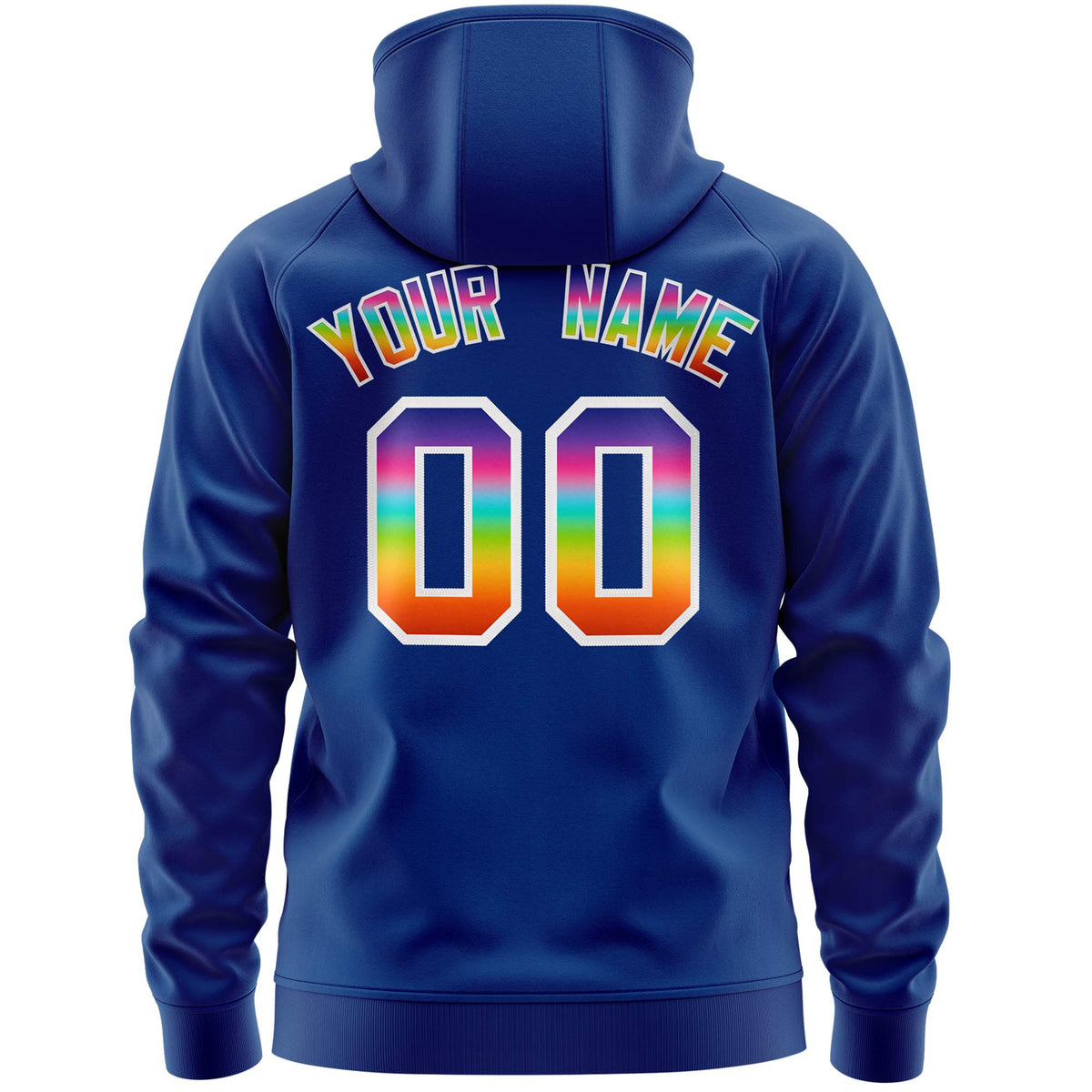 Custom Stitched Royal White Sports Full-Zip Sweatshirt Hoodie with Colored Flames