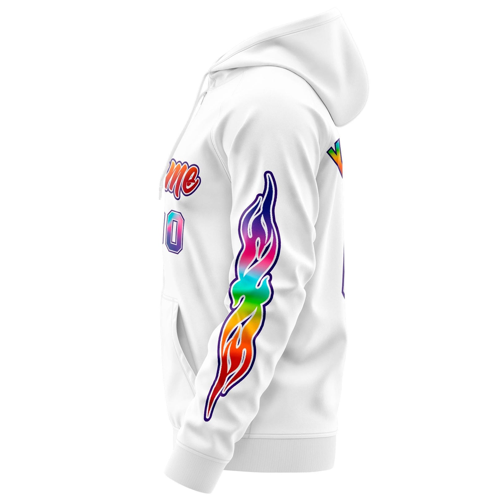 Custom Stitched White Purple Sports Full-Zip Sweatshirt Hoodie with Colored Flames