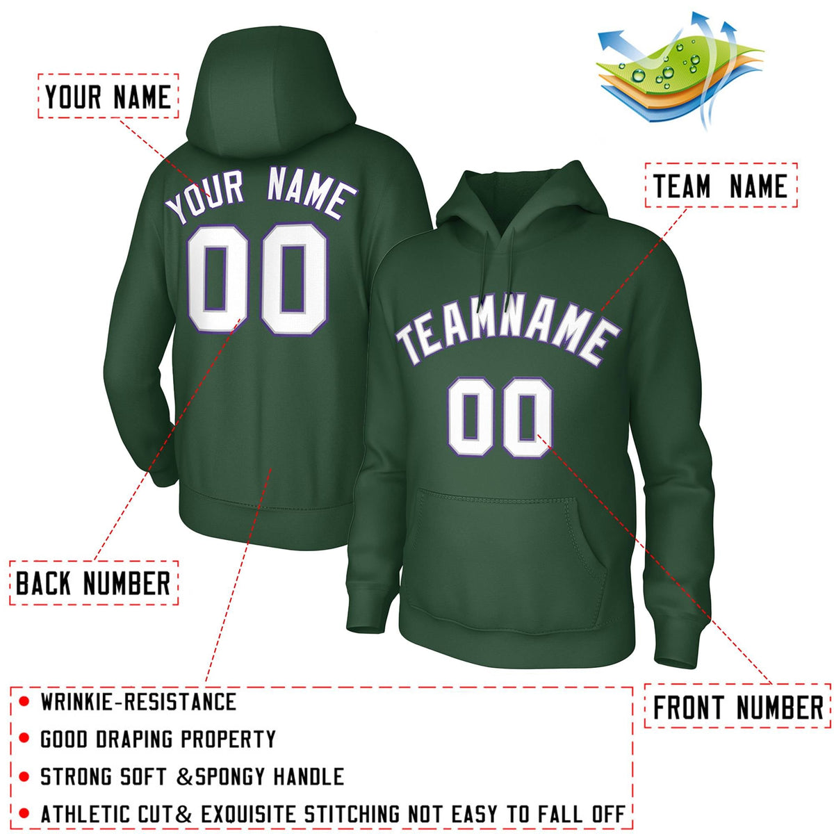 Custom Green Purple-White Classic Style Sweatshirts Uniform Pullover Hoodie