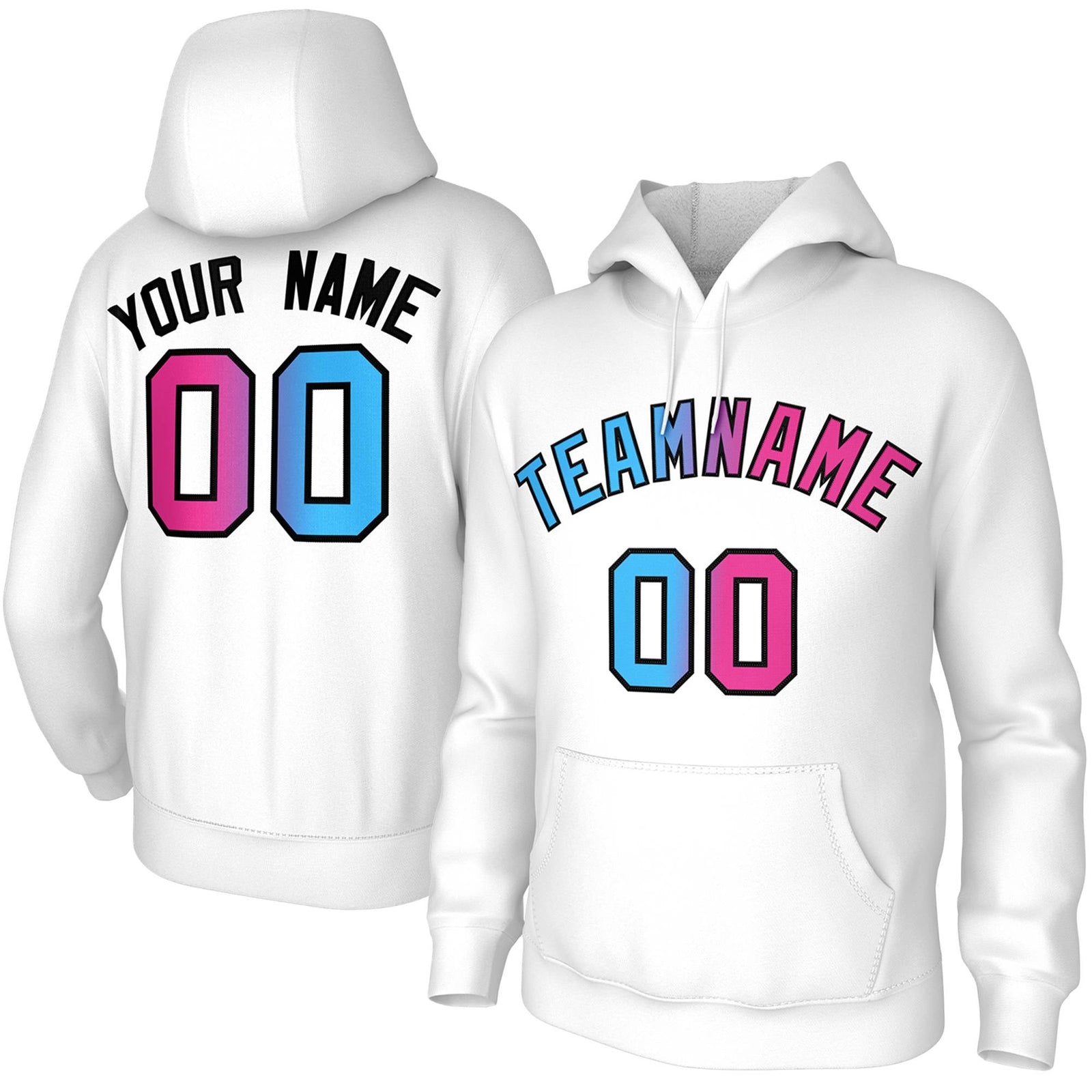 Custom Stitched White Pink-Black Gradient Fashion Athletic Pullover Sweatshirt Hoodie