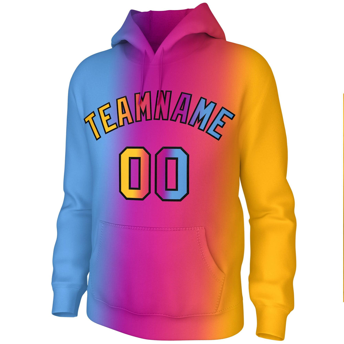 Custom Stitched Powder Blue Purple Pink-Yellow Gradient Fashion Athletic Pullover Sweatshirt Hoodie