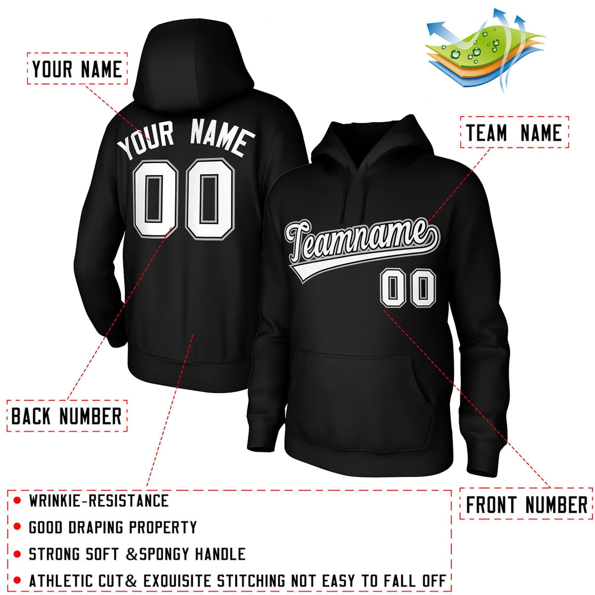 Custom Black White-Black-Gray Classic Style Sports Uniform Pullover Hoodie