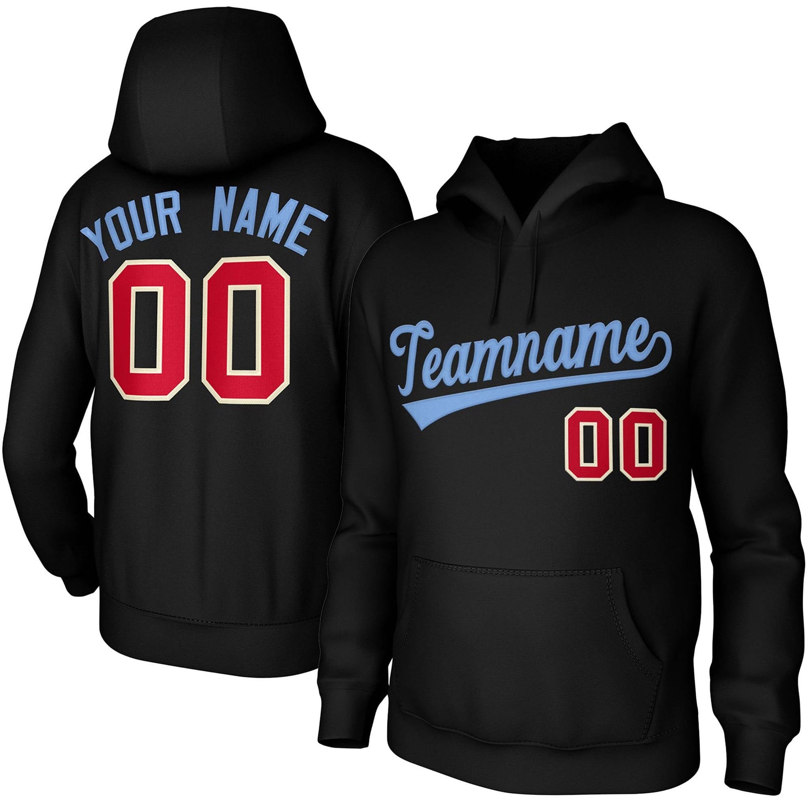 Custom Black-Light Blue Classic Style Sports Uniform Pullover Hoodie