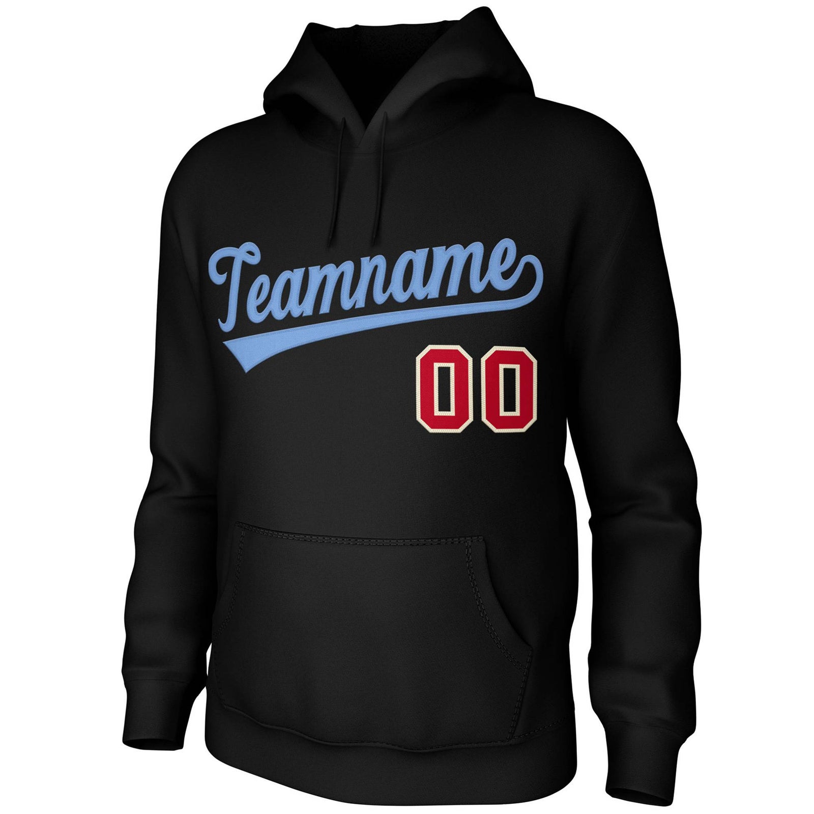 Custom Black-Light Blue Classic Style Sports Uniform Pullover Hoodie