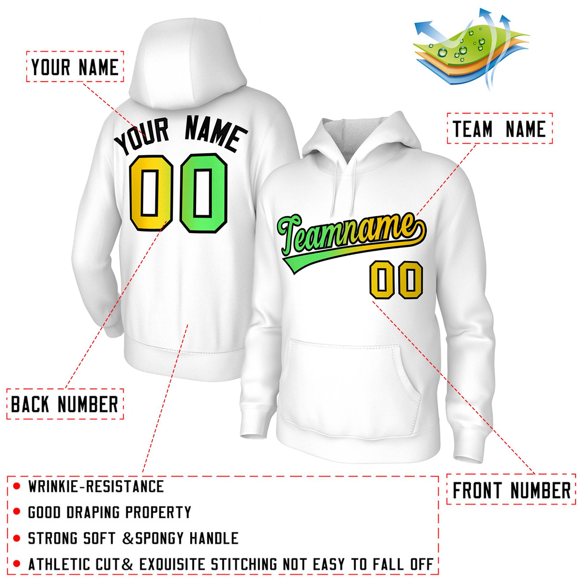 Custom Stitched White Gradient Fashion Sports Pullover Sweatshirt Hoodie