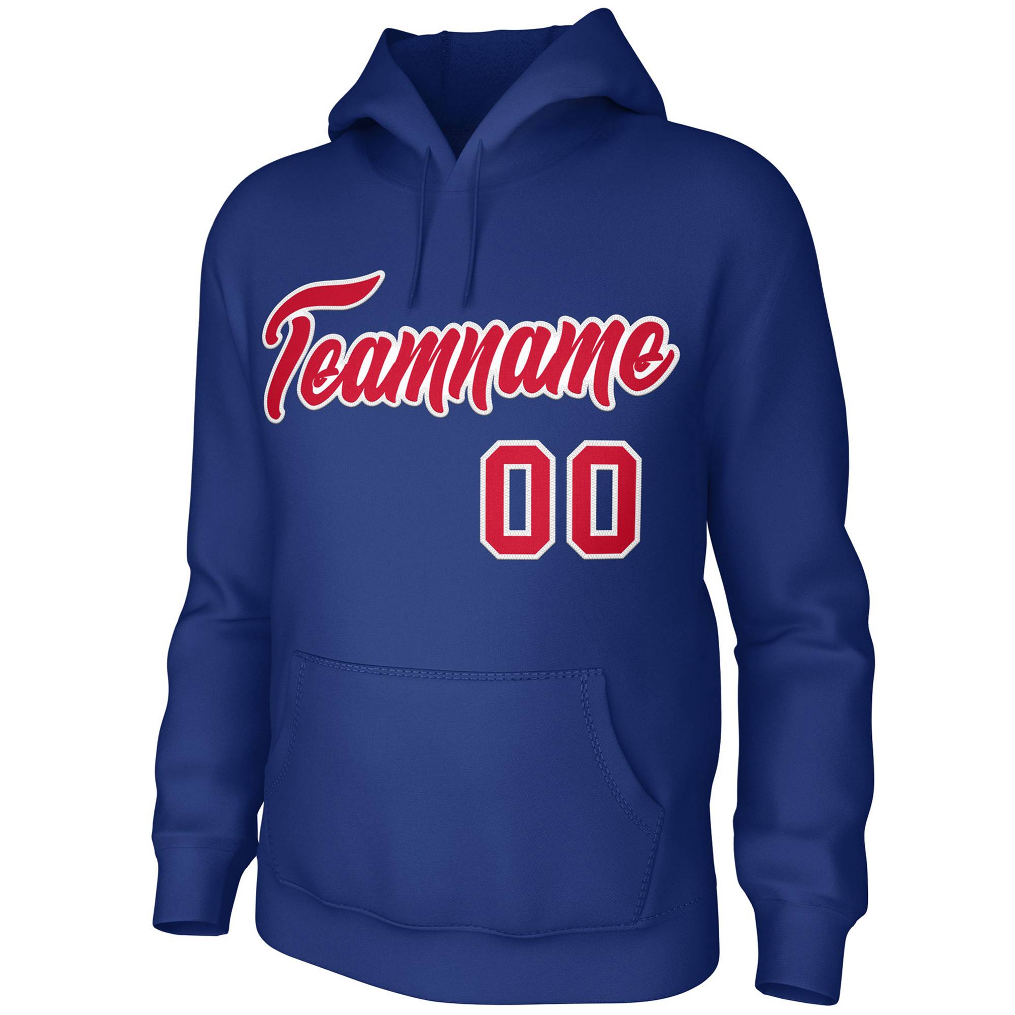 Custom Royal Red-White Classic Style Personalized Uniform Pullover Hoodie