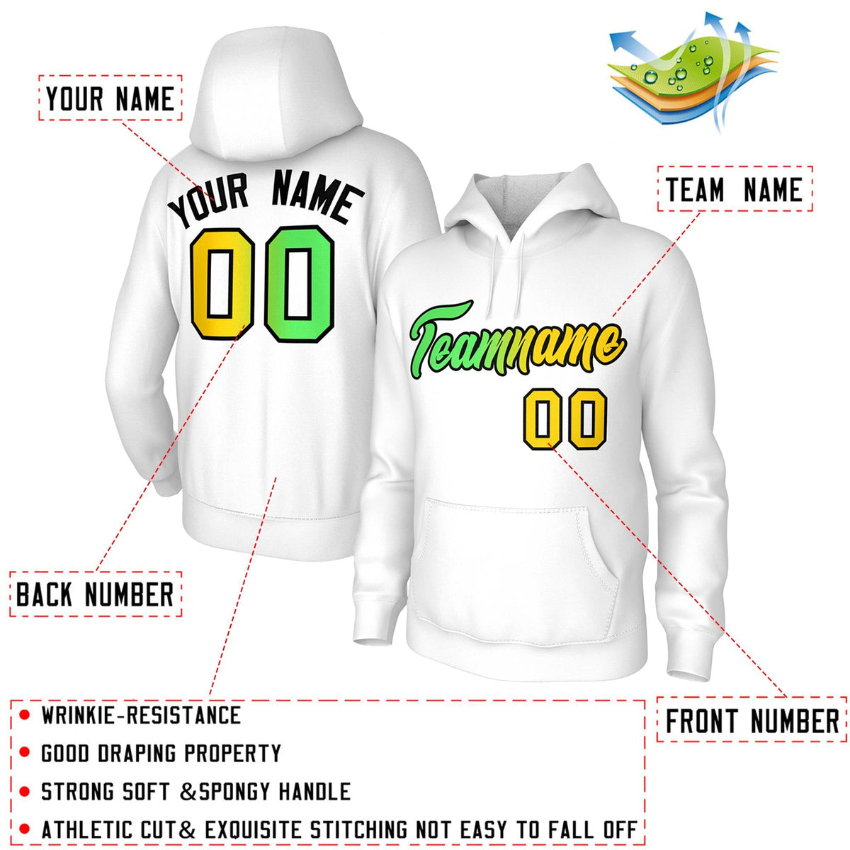 Custom White Gradient Fashion Pullover Sweatshirt Hoodie