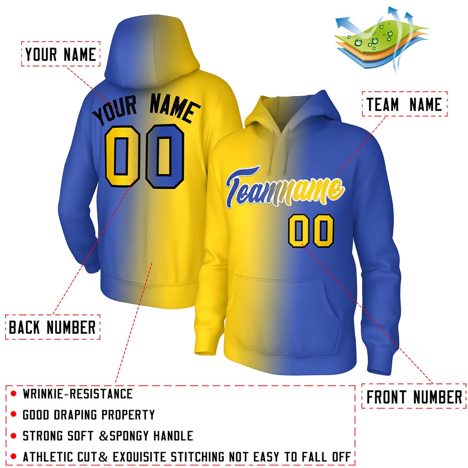 Custom Gold Royal Gradient Fashion Pullover Sweatshirt Hoodie