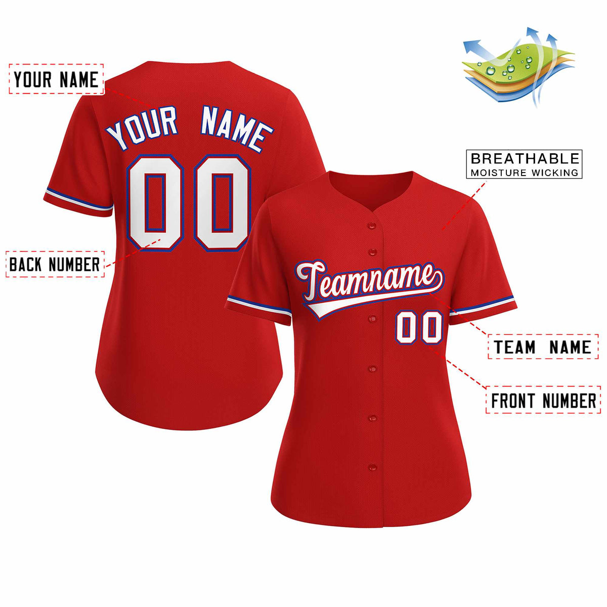 Custom Red White Red Classic Style Baseball Jersey for Women