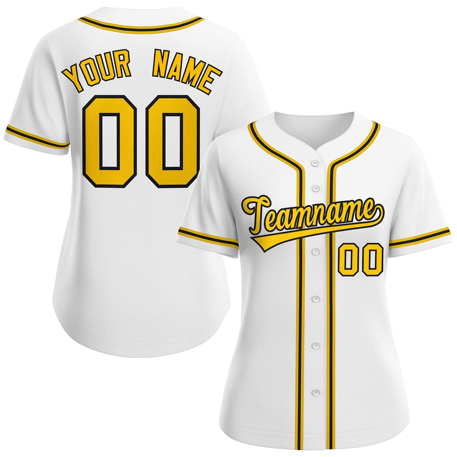 Custom White Gold-Black Classic Style Baseball Jersey For Women