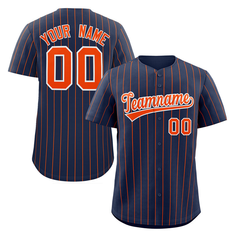 Custom Navy Orange-White Stripe Fashion Authentic Baseball Jersey