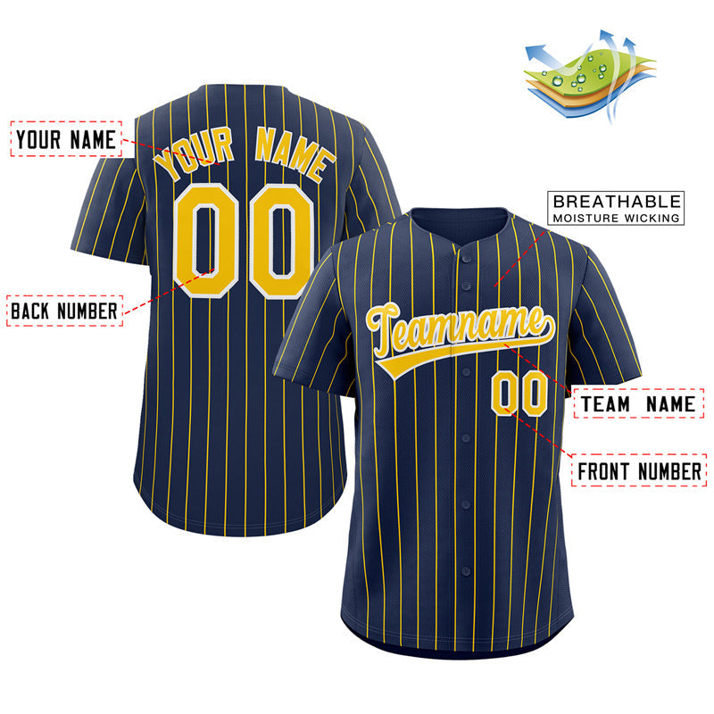 Custom Navy Gold-White Stripe Fashion Authentic Baseball Jersey