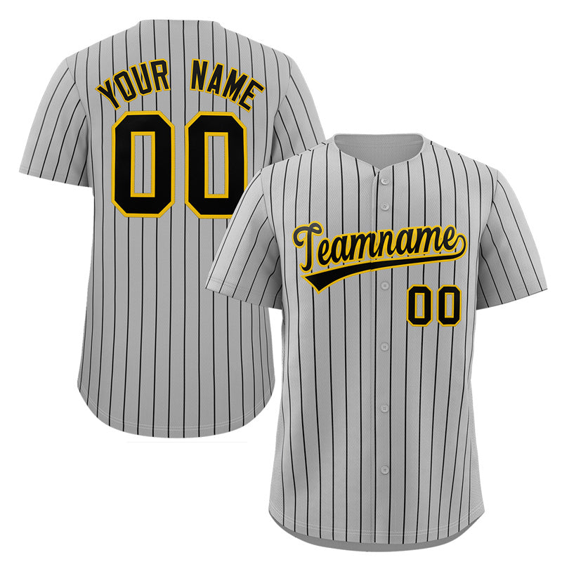 Custom Gray Black-Gold Stripe Fashion Authentic Baseball Jersey
