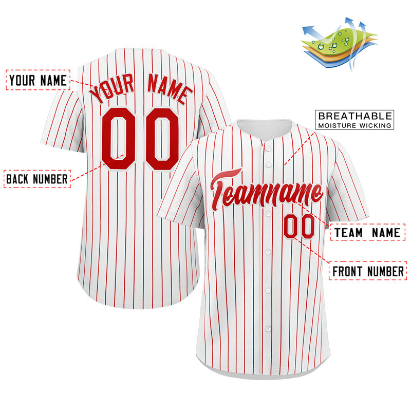 Custom White Red Stripe Fashion Authentic Baseball Jersey