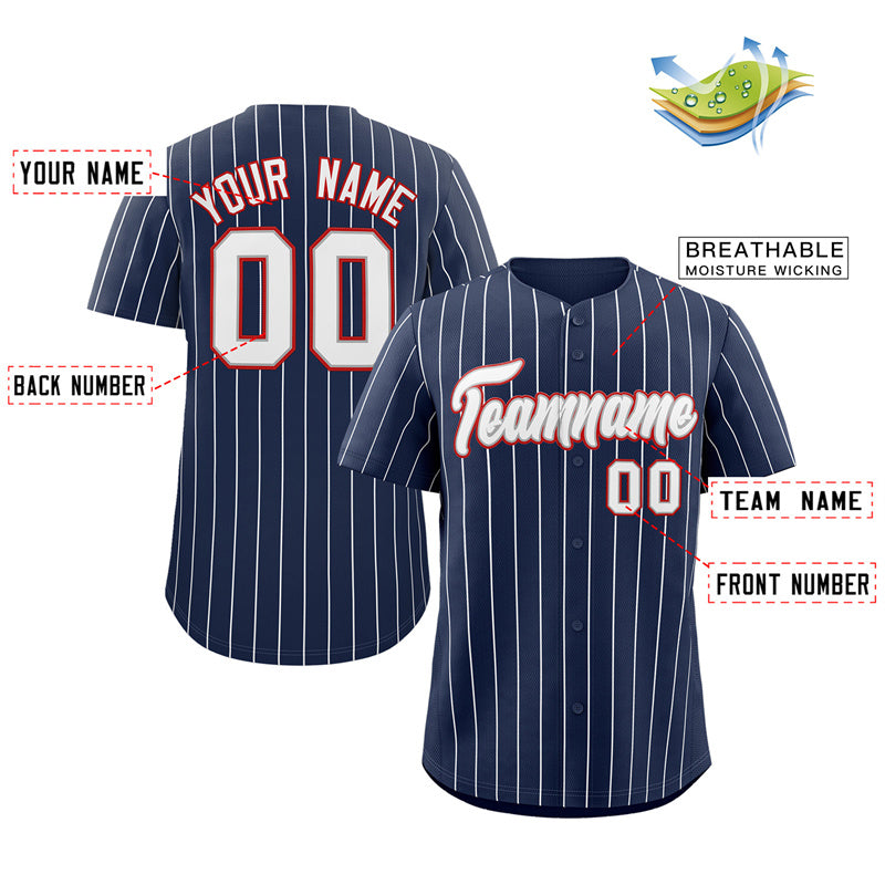Custom Navy White-Red Stripe Fashion Authentic Baseball Jersey