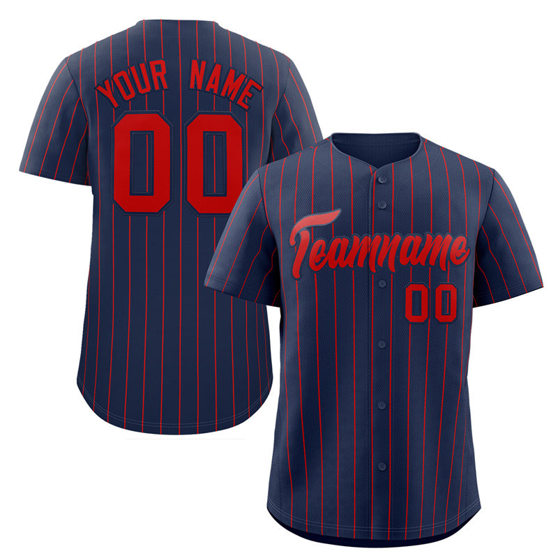 Custom Navy Red Stripe Fashion Authentic Baseball Jersey