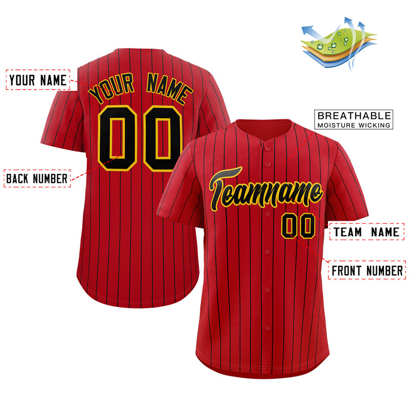 Custom Red Black-Yellow Stripe Fashion Authentic Baseball Jersey
