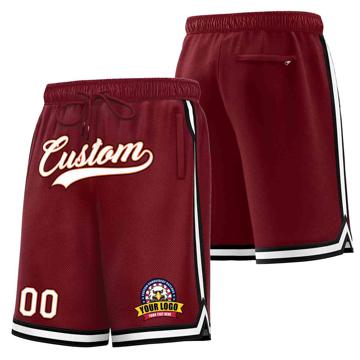 Custom Maroon White-Black Classic Style Basketball Mesh Shorts
