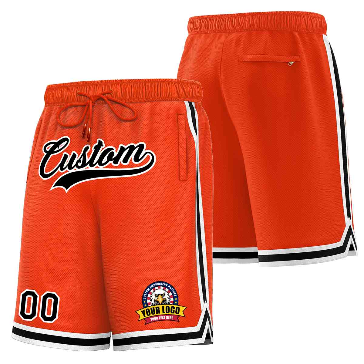 Custom Orange Black-White Classic Style Basketball Mesh Shorts