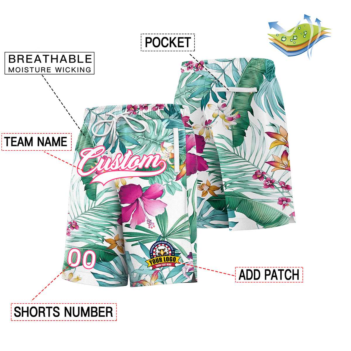 Custom White Pink Font Personalized Graffiti Pattern Shorts