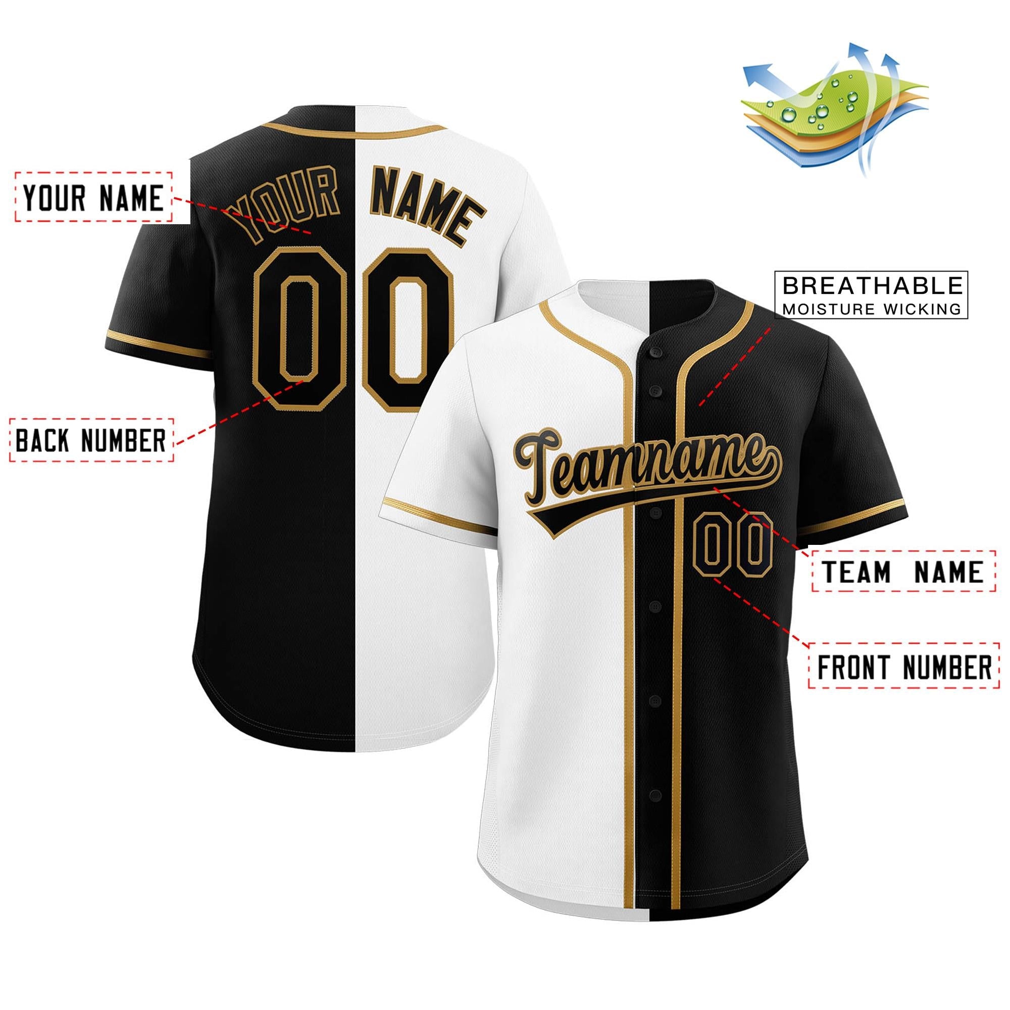 black & white split baseball jersey