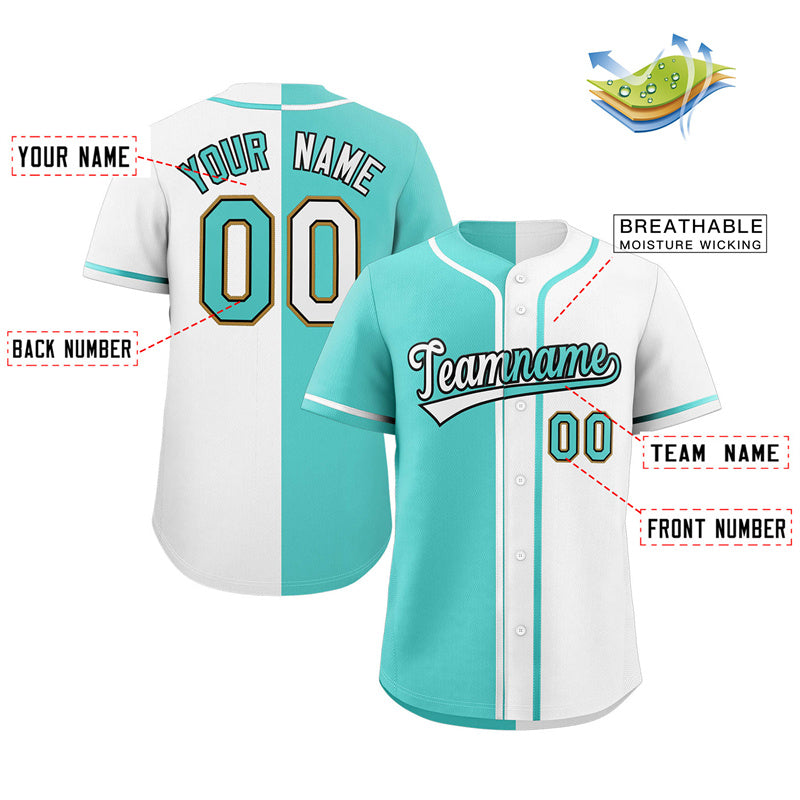 Custom White Aqua-Black Split Fashion Design Authentic Baseball Jersey
