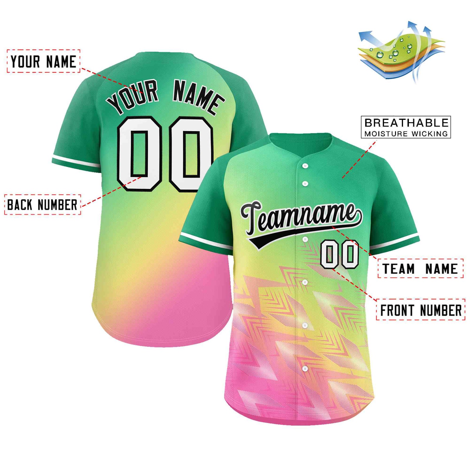 Custom Kelly Green Yellow Black-White Gradient Fashion Authentic Baseball Jersey