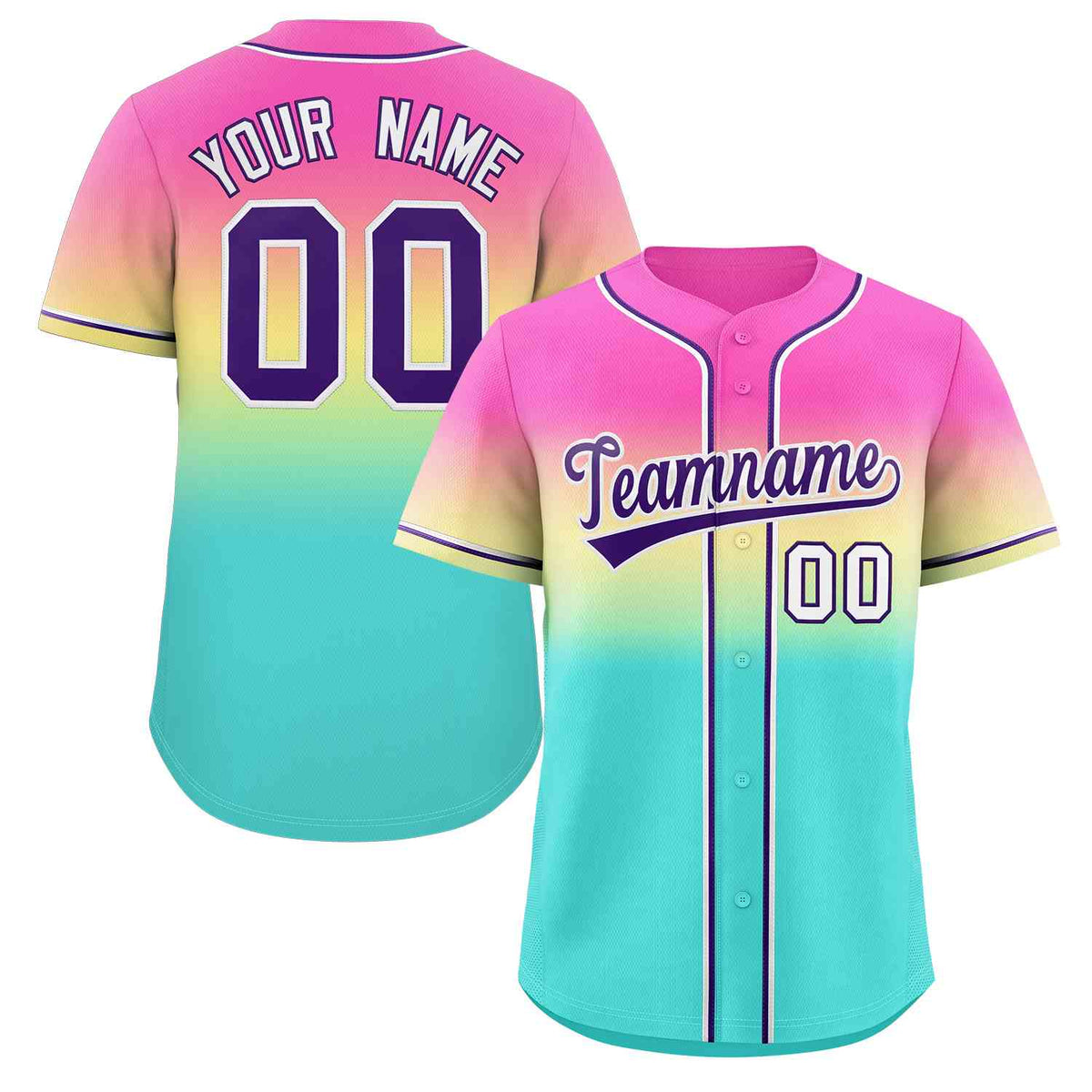 Custom Rose Pink Aqua Purple-White Gradient Fashion Authentic Baseball Jersey