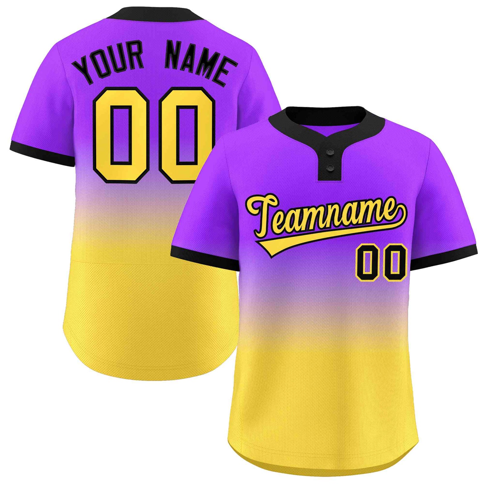 Custom Purple Gold Gold-Black Gradient Fashion Authentic Two-Button Softball Jersey