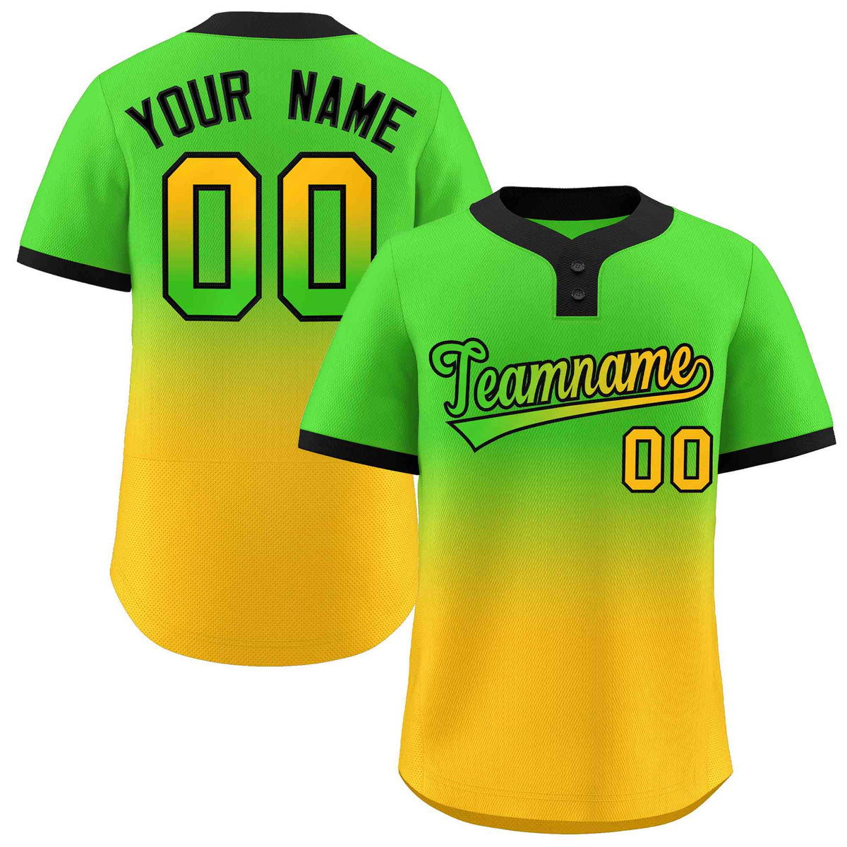 Custom Neon Green Gold Green-Black Gradient Fashion Authentic Two-Button Softball Jersey