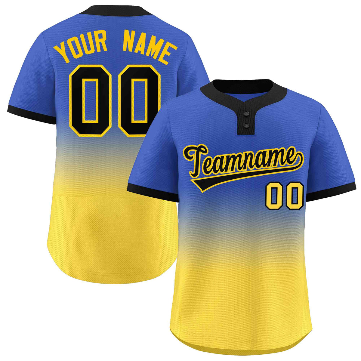 Custom Royal Gold Black-Gold Gradient Fashion Authentic Two-Button Softball Jersey