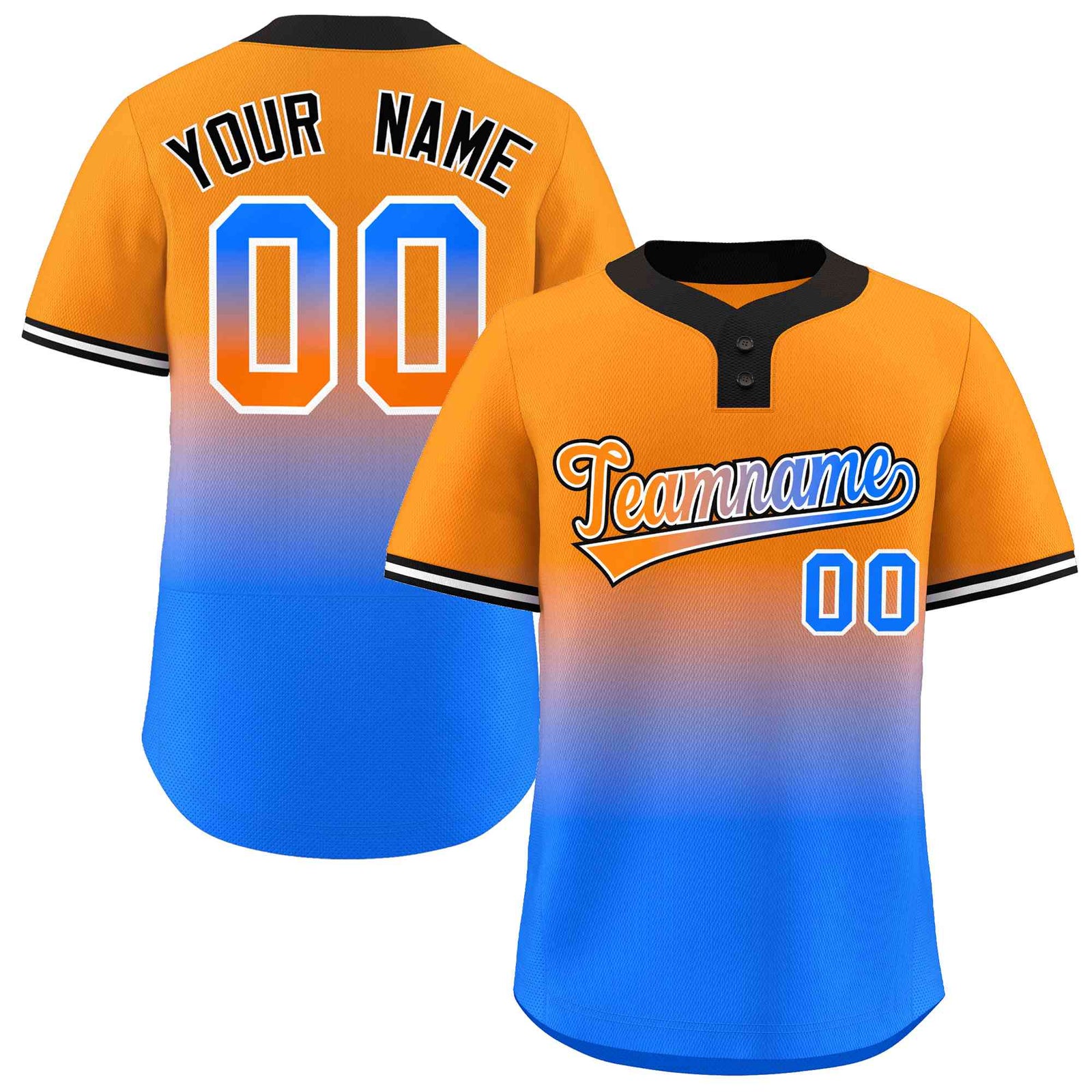 Custom Orange Powder Blue Orange-White Gradient Fashion Authentic Two-Button Softball Jersey