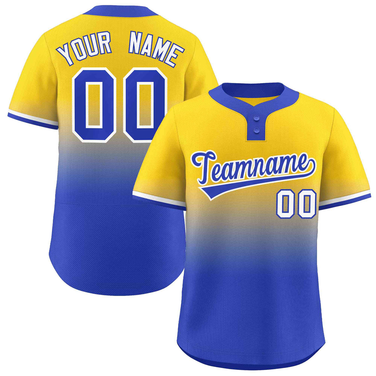 Custom Gold Royal Royal-White Gradient Fashion Authentic Two-Button Softball Jersey