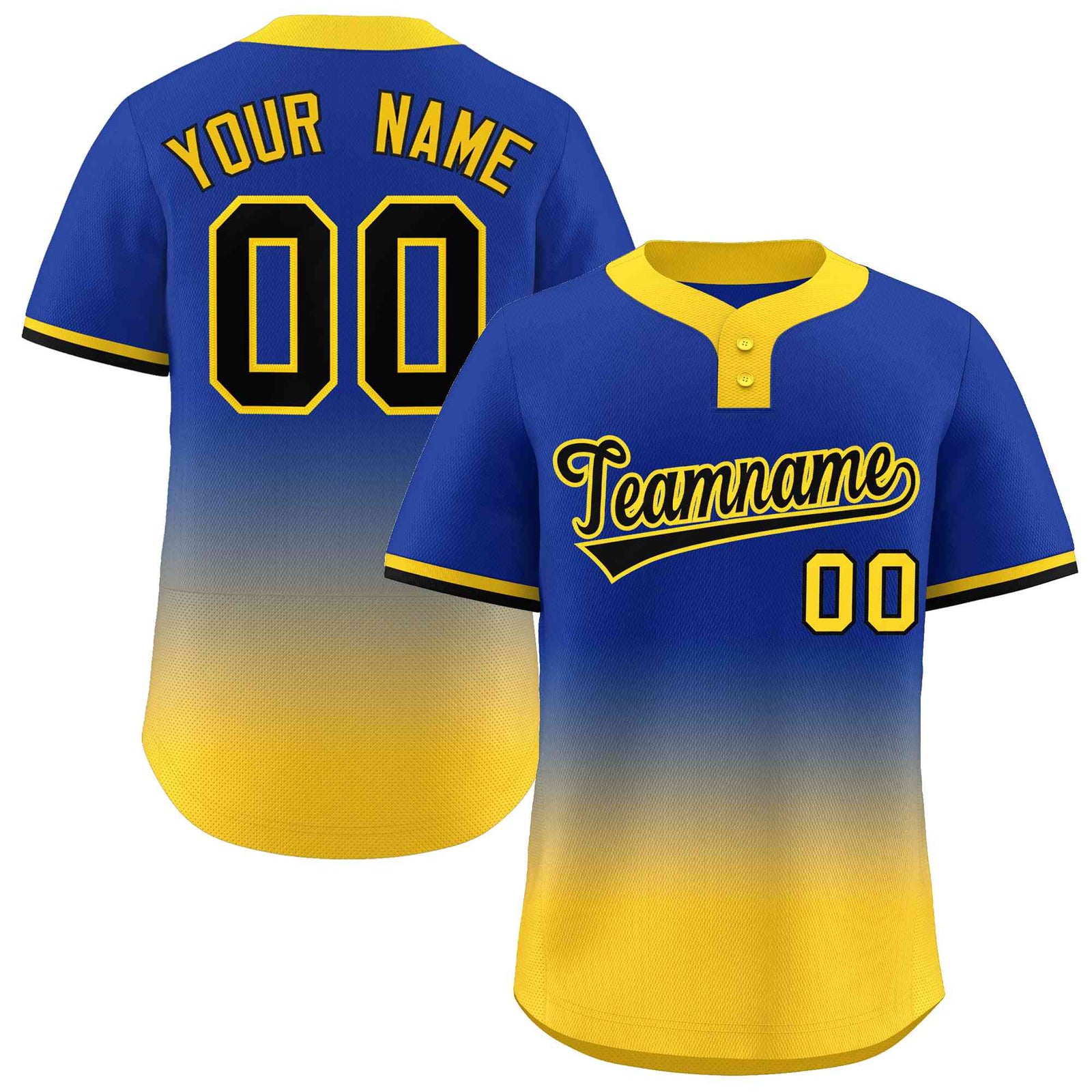 Custom Royal Gold Black-Gold Gradient Fashion Authentic Two-Button Softball Jersey