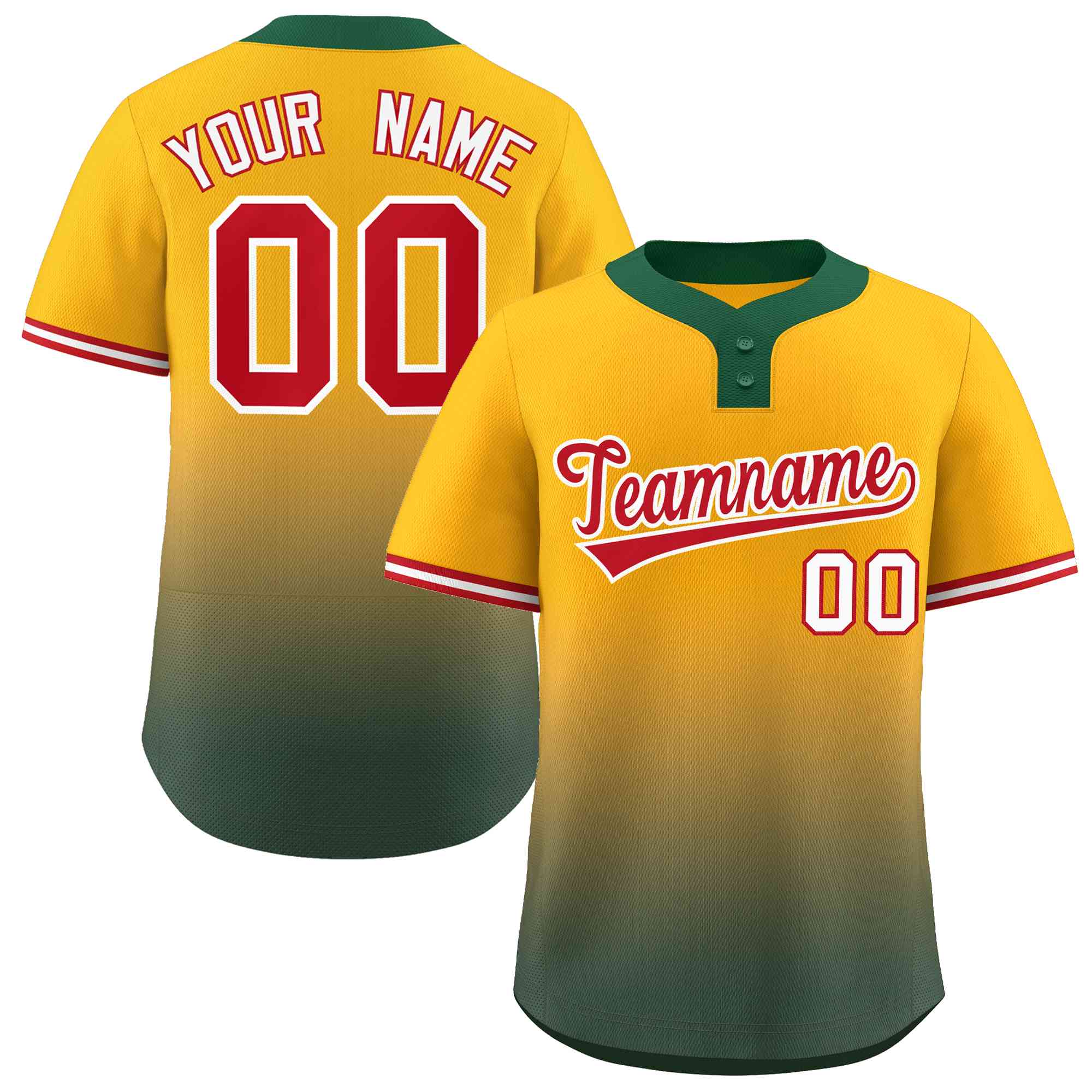 Custom Yellow Green Red-White Gradient Fashion Authentic Two-Button Softball Jersey