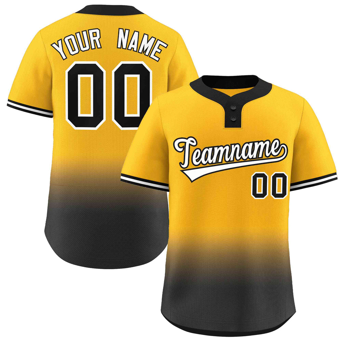 Custom Gold Black White-Black Gradient Fashion Authentic Two-Button Softball Jersey