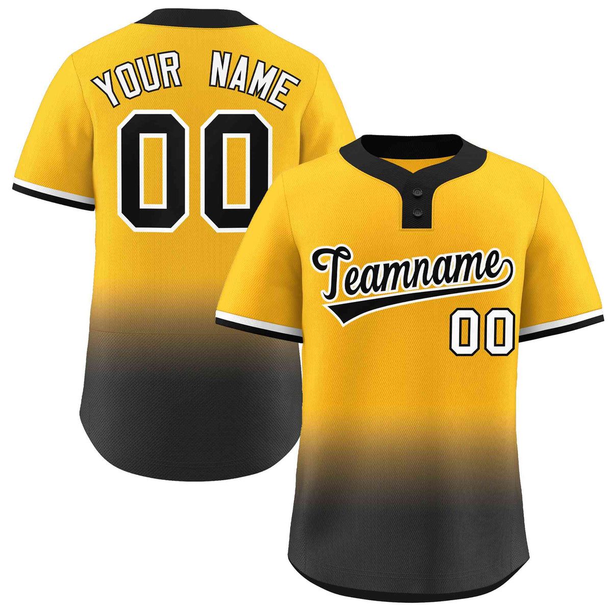 Custom Gold Black Black-White Gradient Fashion Authentic Two-Button Softball Jersey