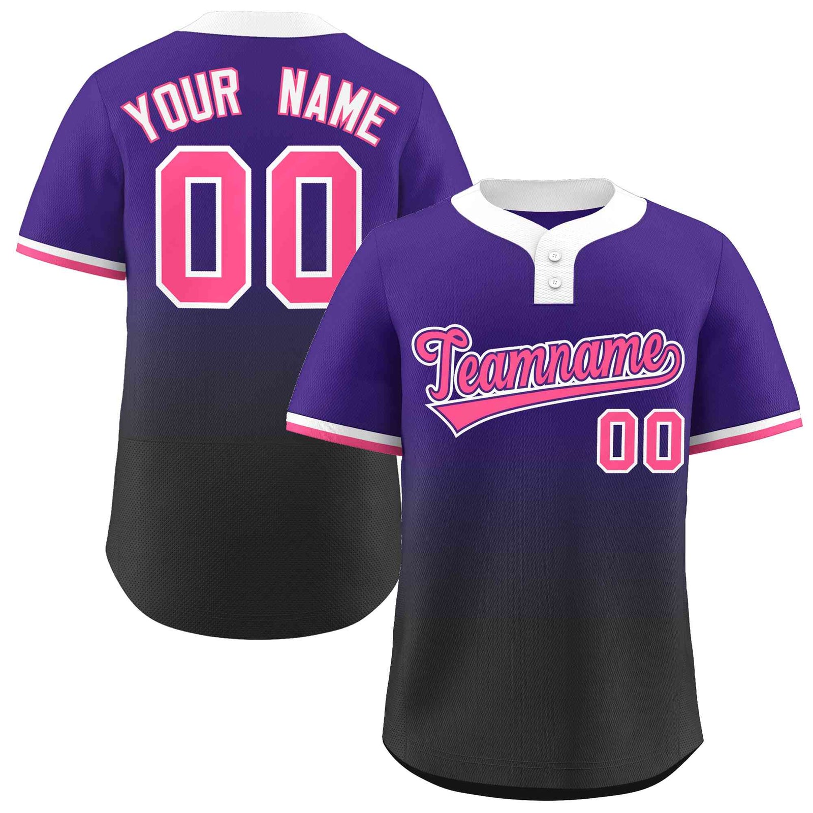 Custom Purple Black Pink-Purple Gradient Fashion Authentic Two-Button Softball Jersey