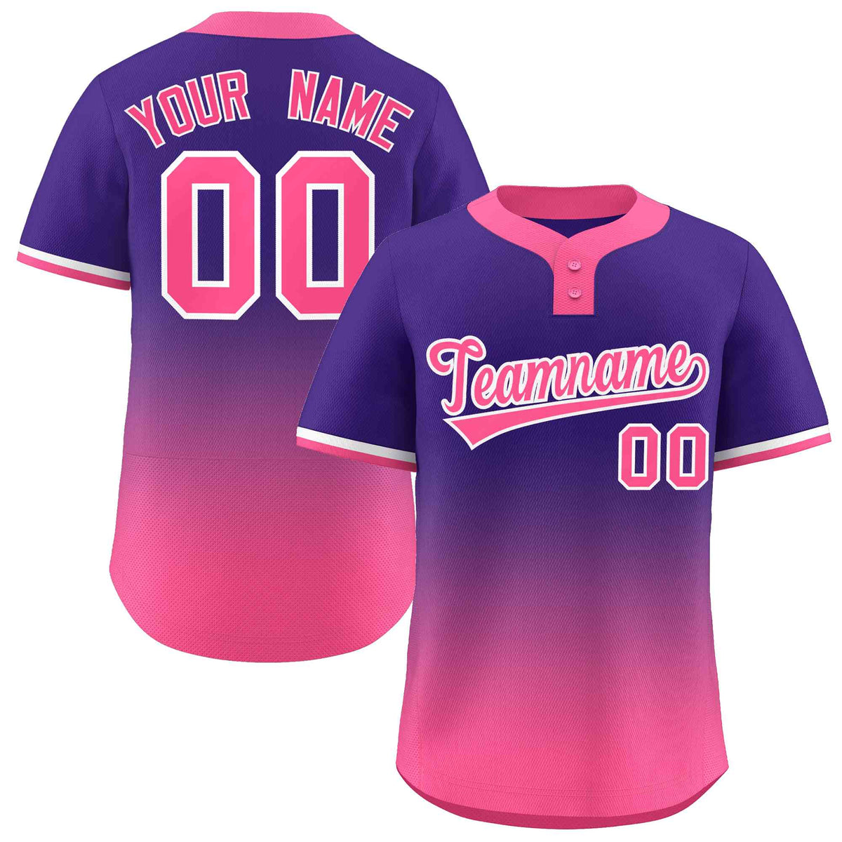 Custom Purple Pink Pink-White Gradient Fashion Authentic Two-Button Softball Jersey