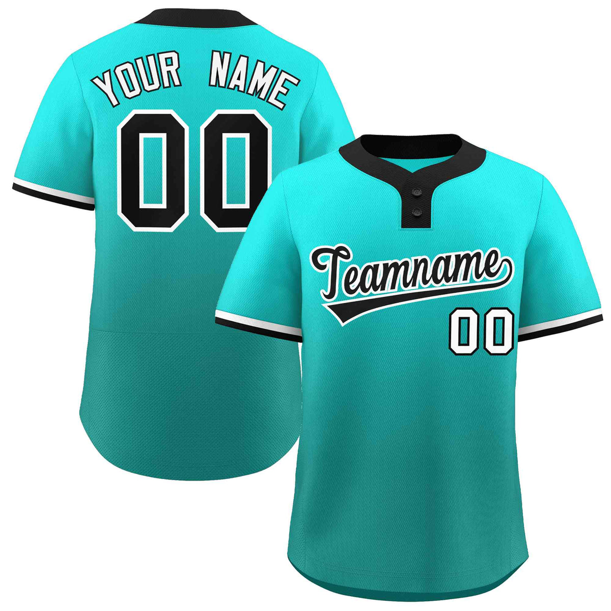 Custom Light Green Aqua Black-White Gradient Fashion Authentic Two-Button Softball Jersey