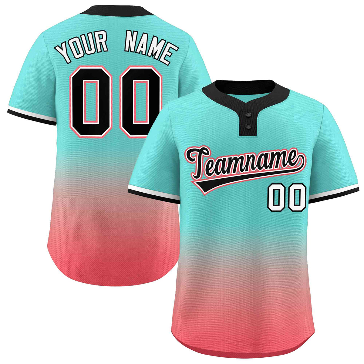 Custom Aqua Light Red Black-White Gradient Fashion Authentic Two-Button Softball Jersey