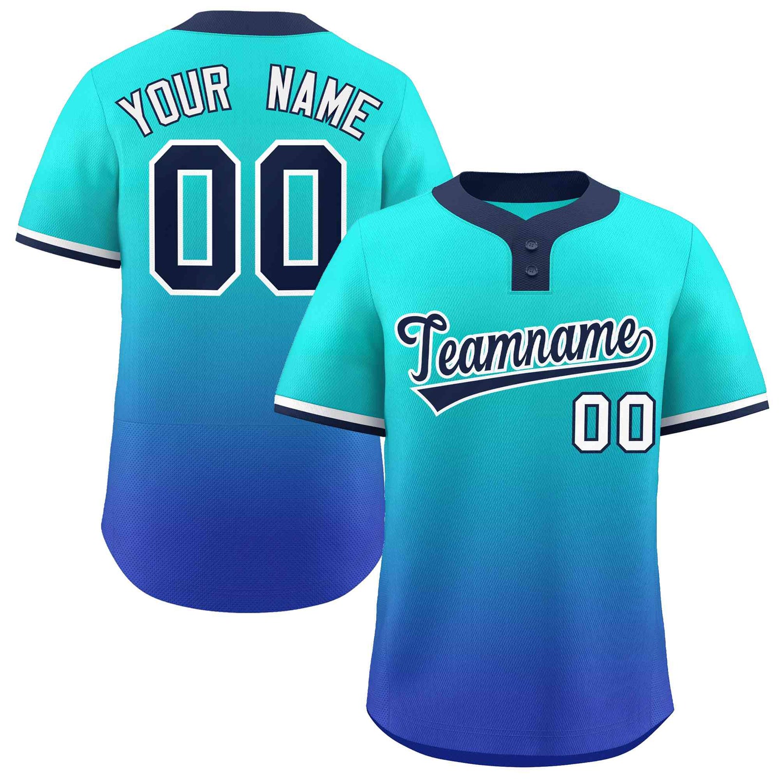 Custom Aqua Royal Navy-White Gradient Fashion Authentic Two-Button Softball Jersey